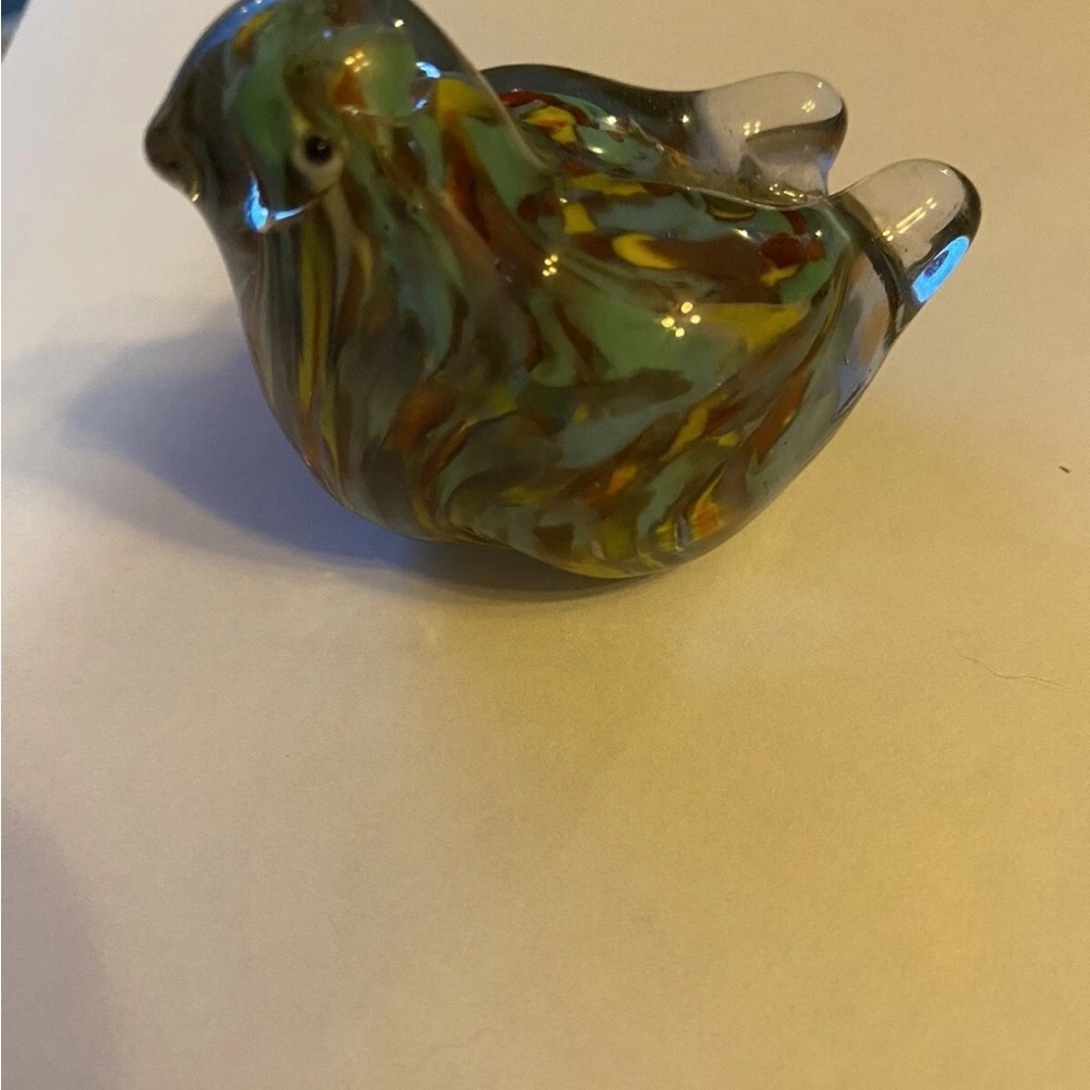 Vintage Blown Art Multicolor Glass Bird Figurine Paperweight Made in Japan